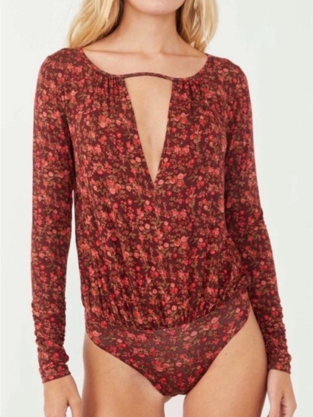 NWOT! Free Prople Kaya Brown Floral Bodysuit, Extra Large